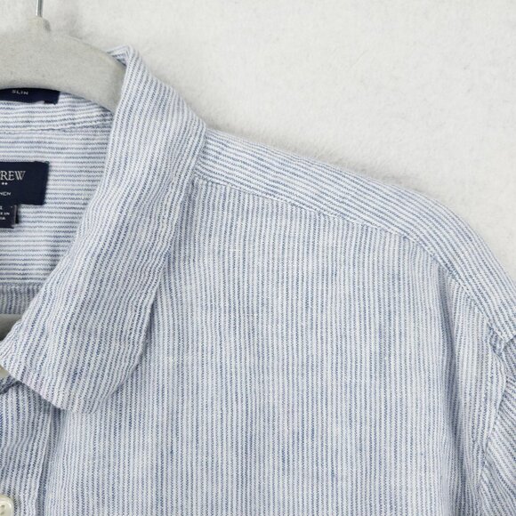 J Crew Shirt Men Extra Large Blue White Stripe Linen Slim Fit Casual Long Sleeve - Picture 3 of 12